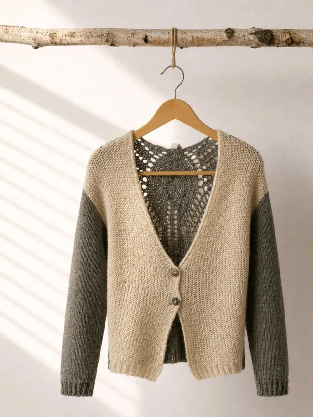 'Others Follow' Beige and Gray Button-Front V-Neck Cardigan